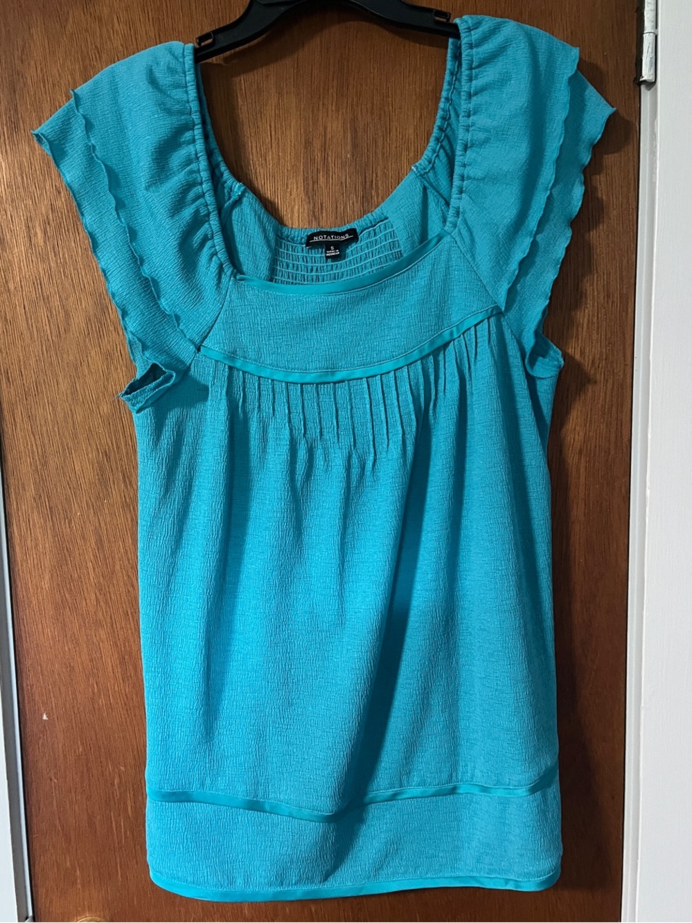 Notations Turquoise Ruffle Sleeve Scoop Neck Tunic
